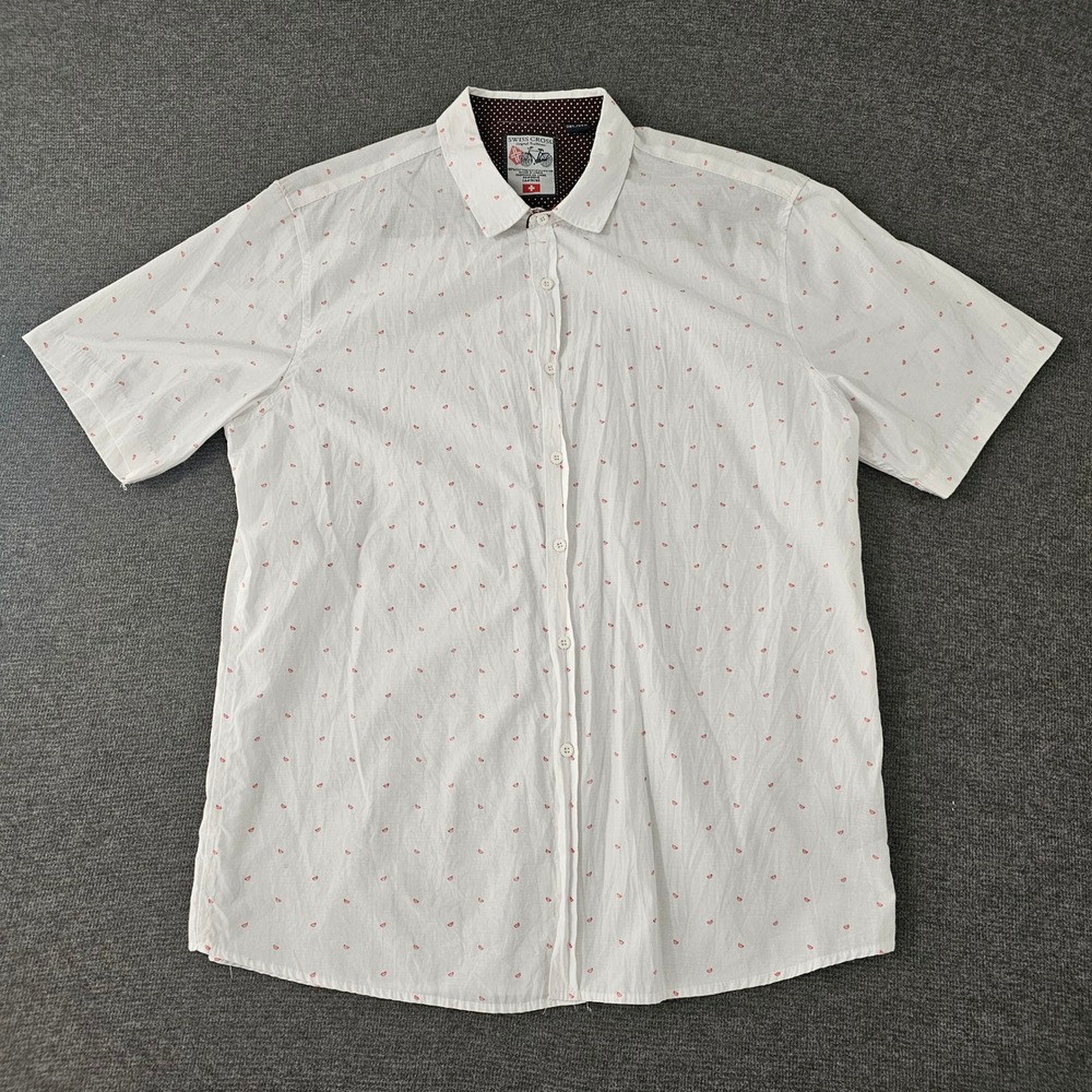 Swiss Cross Mens 2XL White Watermelon Print Short Sleeve Button Down Shirt